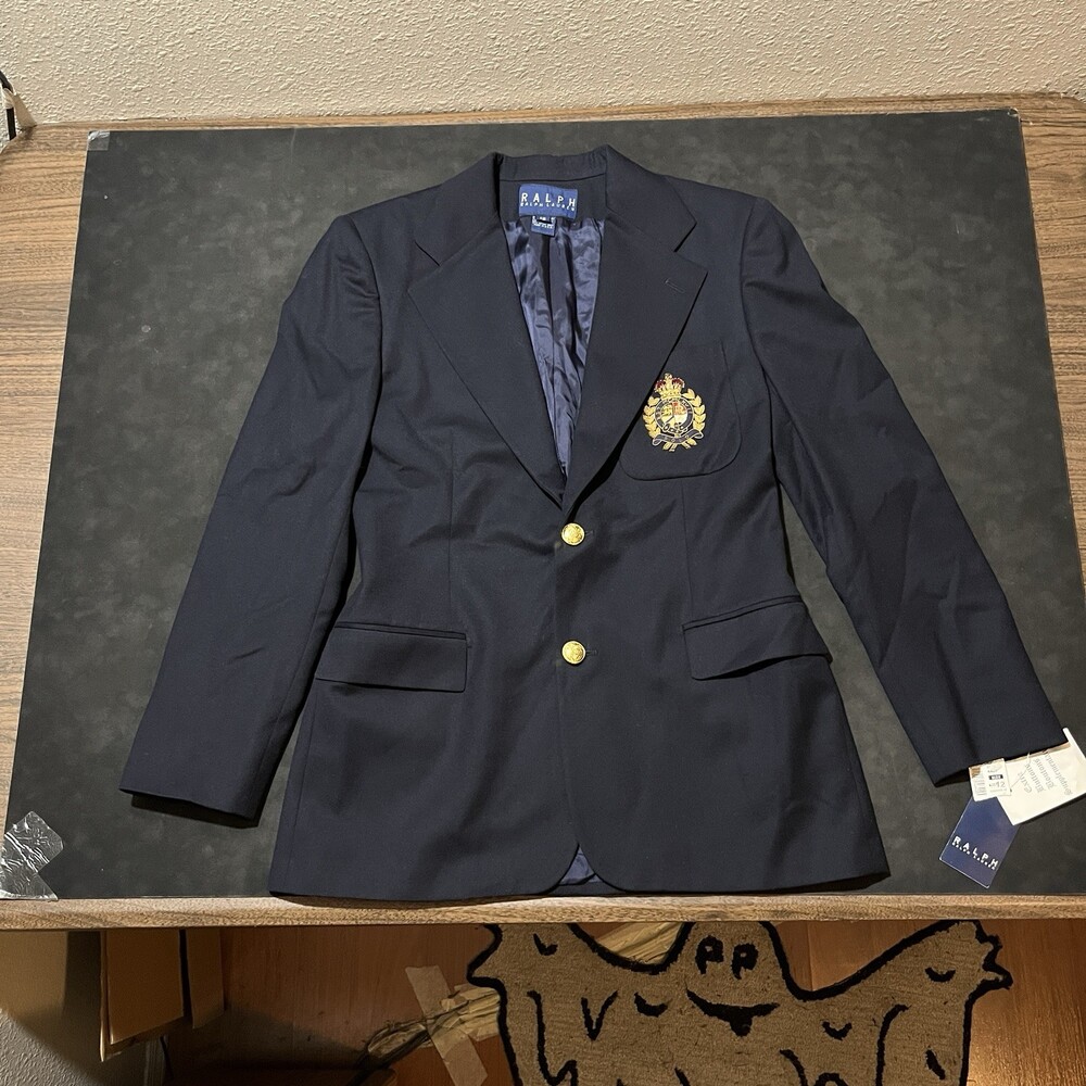 Ralph Lauren Blazer Womens Size 12 Vintage Crest Double Breasted Gold Button 80s